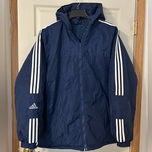 Vintage Adidas Men's Blue Reversible Fleece Lined Full Zip Hooded Jacket Size XL